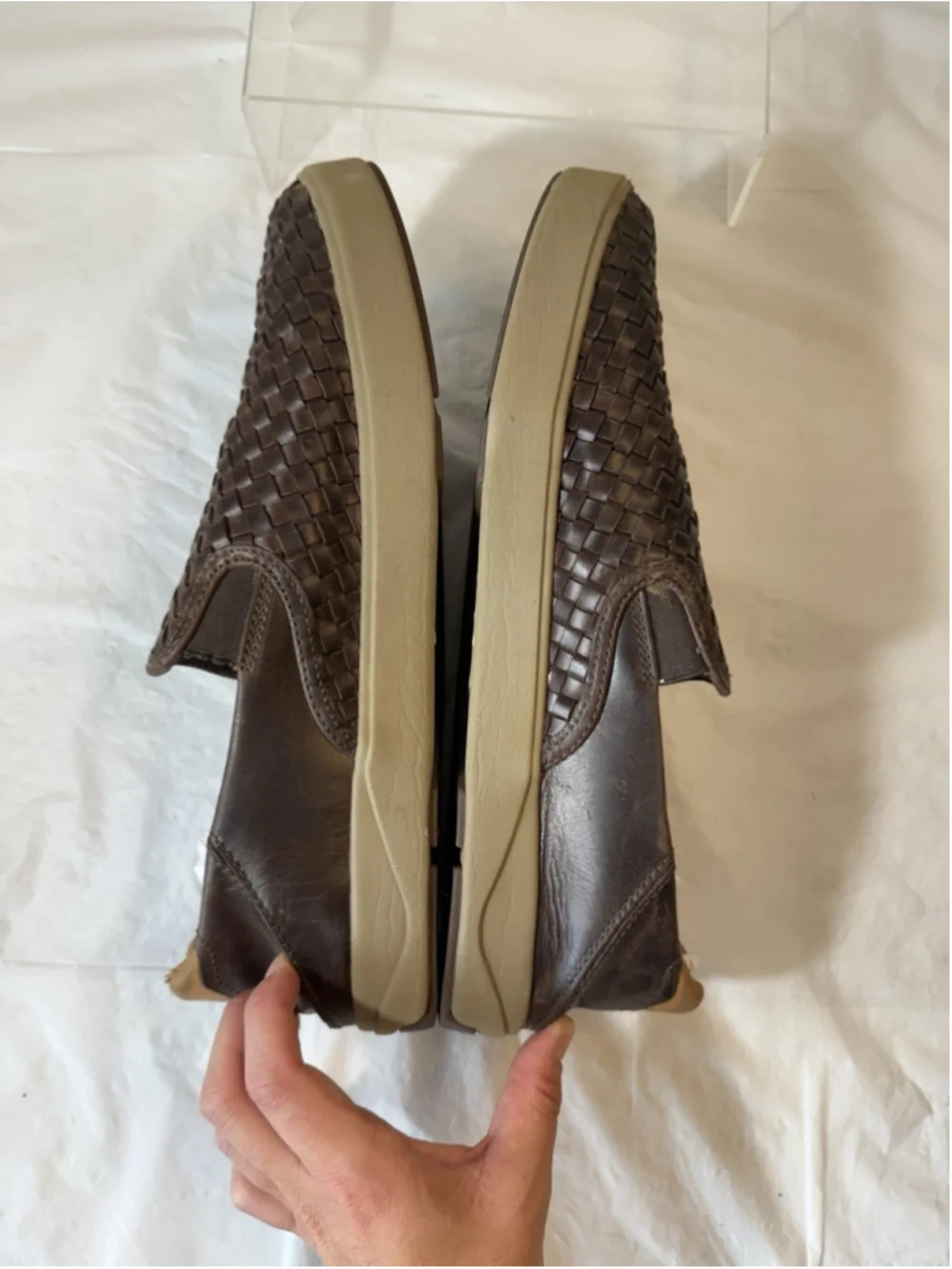 Olukai Lae'ahi Lauhala Men’s Woven Leather Shoes Dark Wood Size 10.5  $165